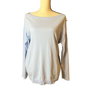 Talbots Boat Neck Sweater in Blue with Arm Cutouts Held by Pearl Buttons Size L